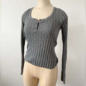 AMERICAN EAGLE | Eyelet Knit Henley Longsleeve shirt